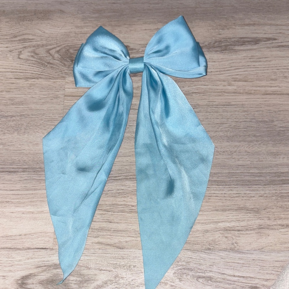 Elegant Blue Satin Hair Bow